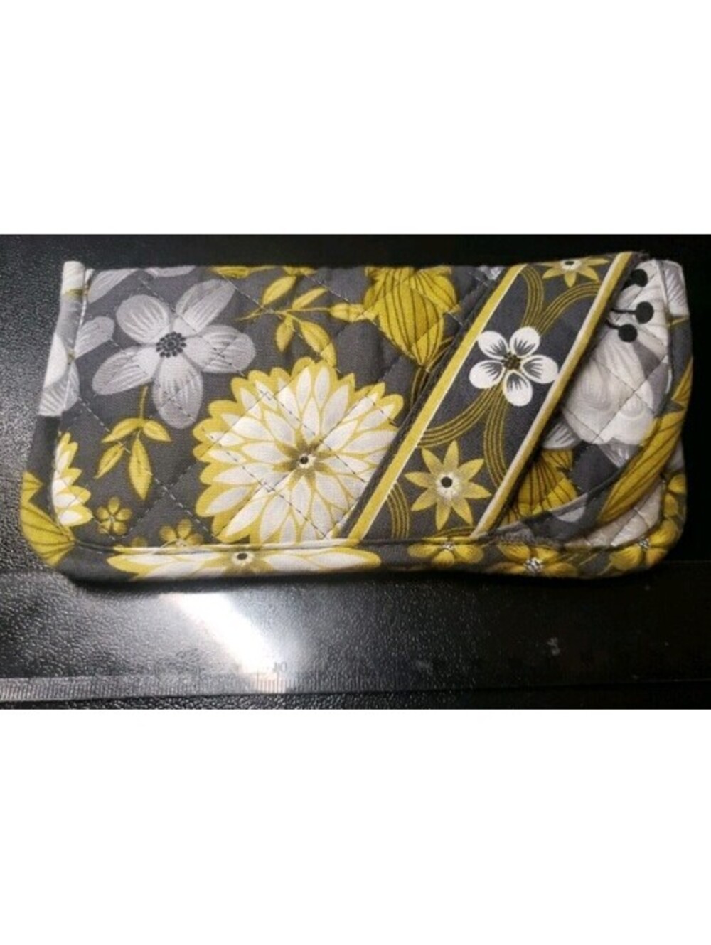 Stephanie Dawn Quilted Eyeglass Holder Yellow White Flowers Embroidered